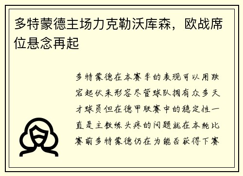 多特蒙德主场力克勒沃库森，欧战席位悬念再起