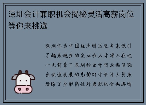 深圳会计兼职机会揭秘灵活高薪岗位等你来挑选