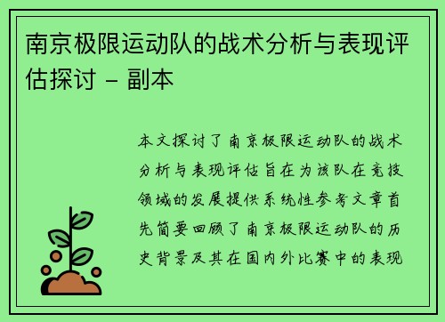 南京极限运动队的战术分析与表现评估探讨 - 副本