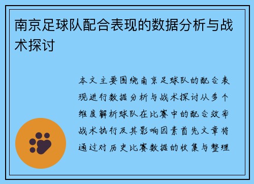 南京足球队配合表现的数据分析与战术探讨